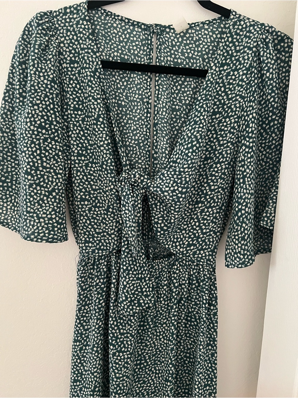 Mahina Green Printed Tie-Front Women's Dress with opening in back